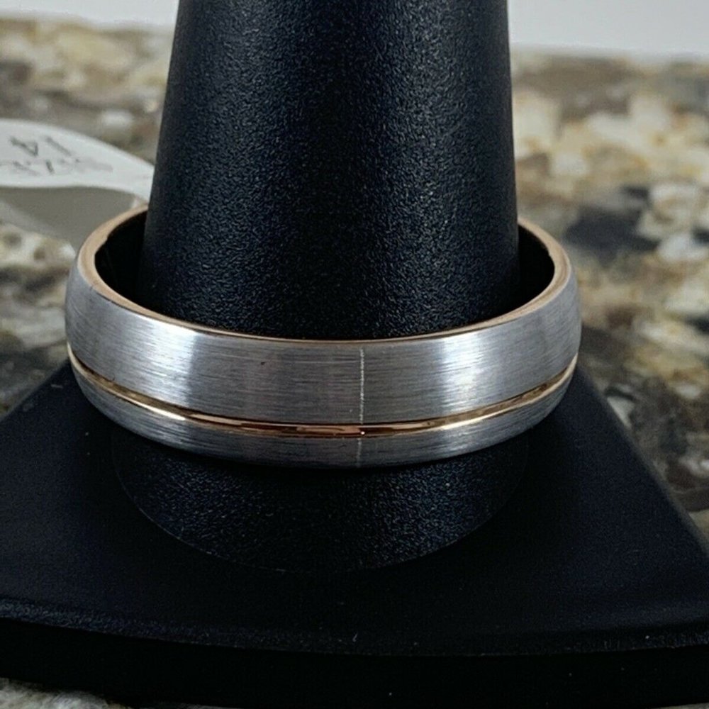 7mm Brushed Tungsten W/ Rose Gold Inlay Sz 14.5